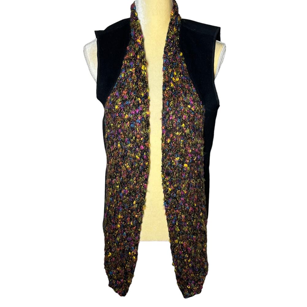 Gabby Isabella Artsy Vest Black with Knit Trim Boho Boxy Lagenlook Size Medium